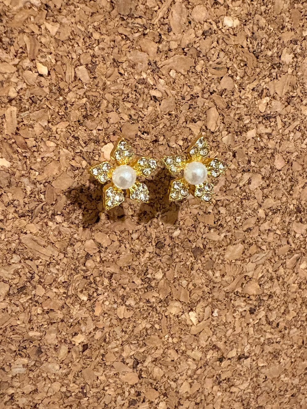 Gold Floral Pearl & Crystal Stud Earrings